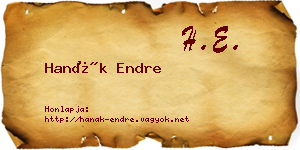 Hanák Endre névjegykártya